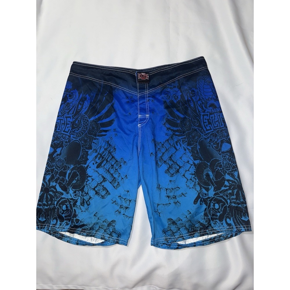 MMA Elite Board Shorts Mens L‎ Trunks Blue Activewear Training Skulls Cobras